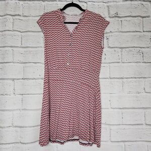 Boden Womens Multicolor Geometric Half Button Cap Sleeve Fit & Flare Dress Sz 8R